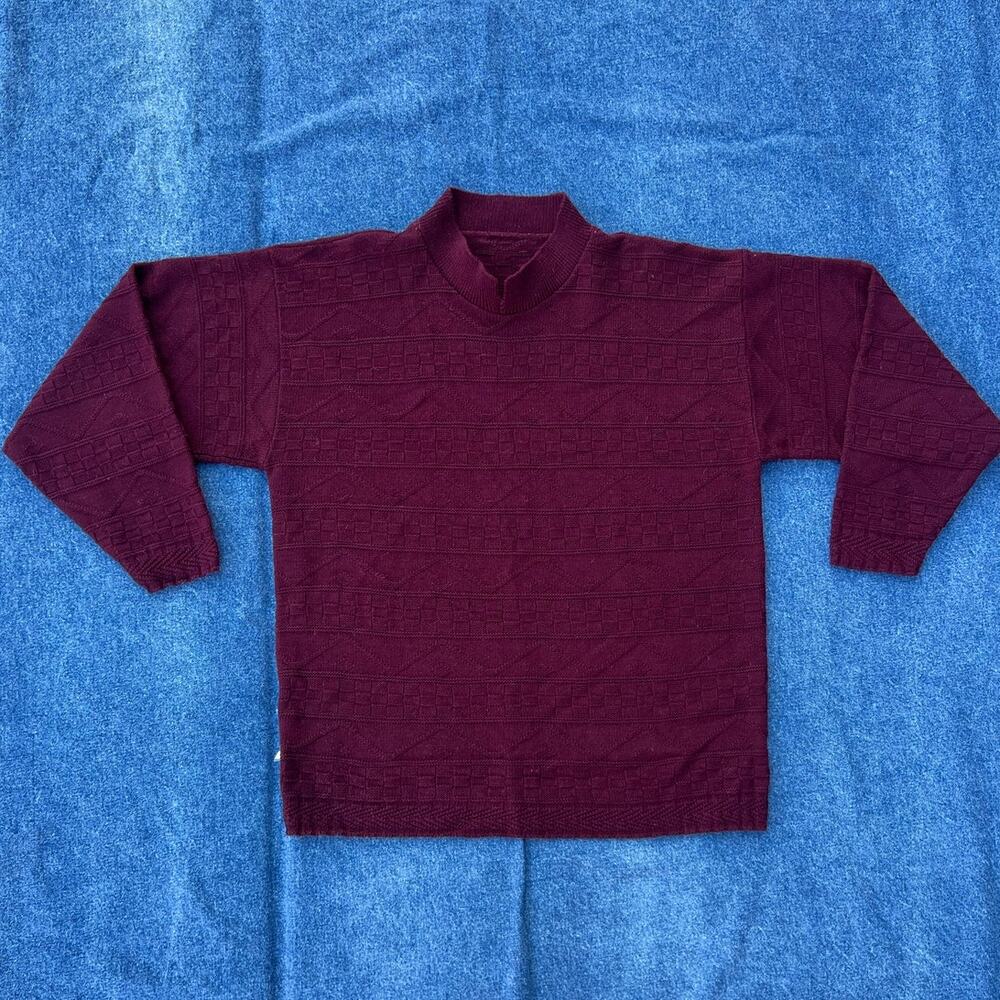 90s Faucetti grandpa checkered texture knit crewneck pullover sweater